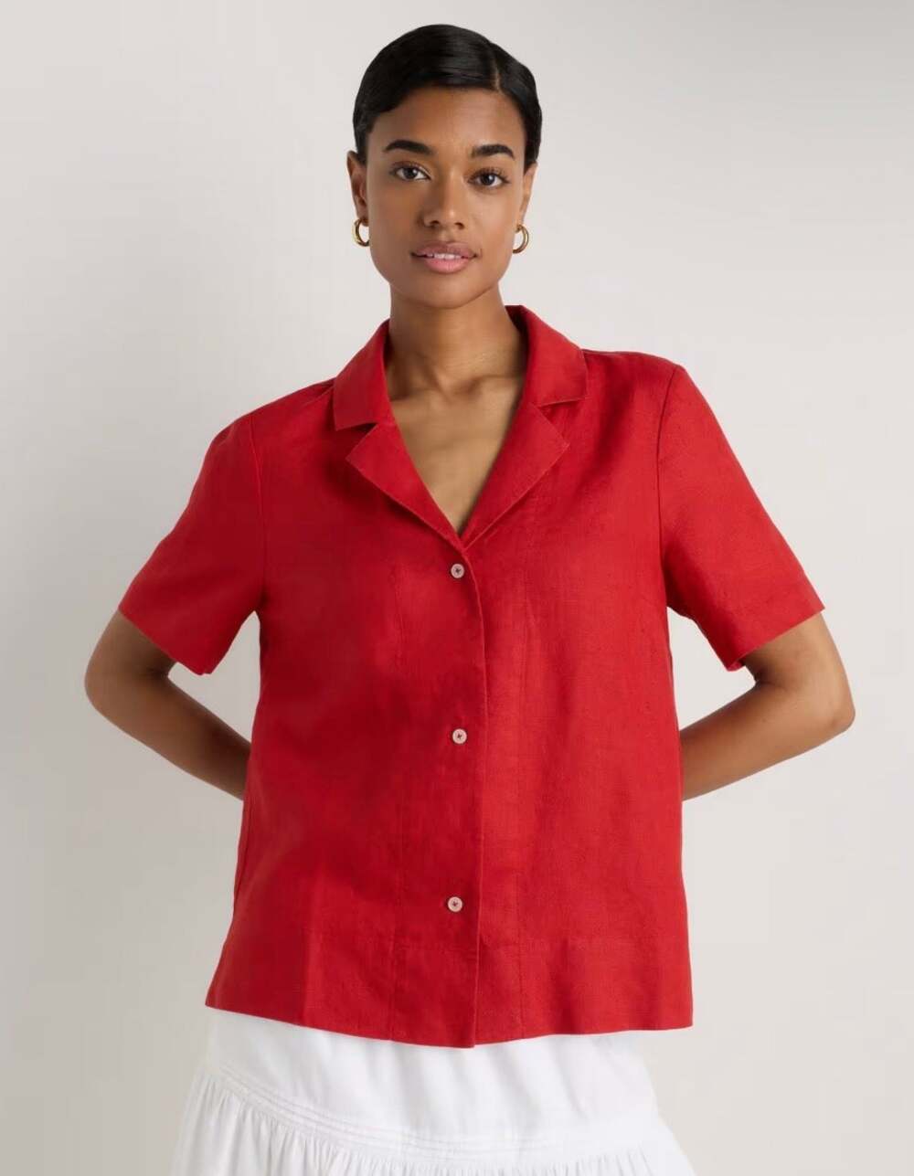 Quince 100% European Linen Short-Sleeve Button-Front Boxy Shirt Chile - Large
